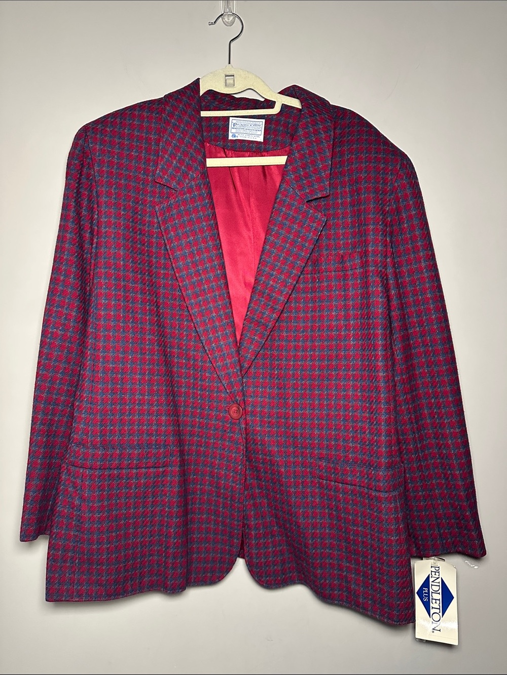 Pendleton New with tags Red and Blue Houndstooth Wool Blazer